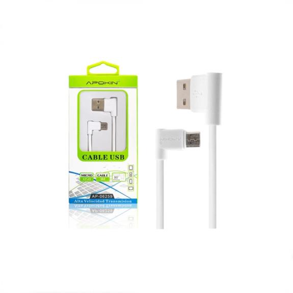 Cable de Datos y Carga Apokin USB a micro USB blanco (Forma L)